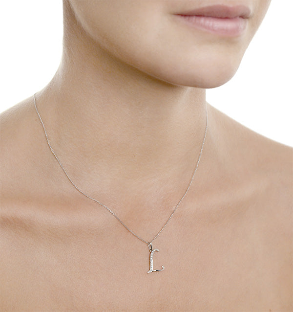 9K White Gold Diamond Initial 'L' Necklace 0.05ct